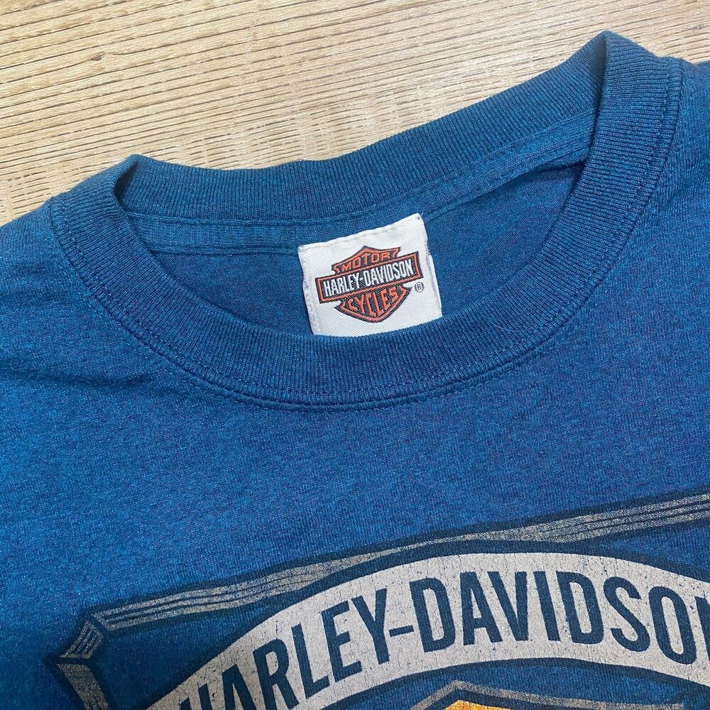 Harley Davidson Shirt Large Blue Motorcycle Traverse City MichiganBiker USA Road